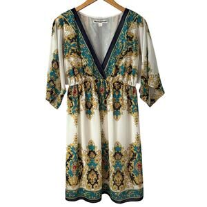 Boston Proper Blue Paisley Print Boho Dress Size Small